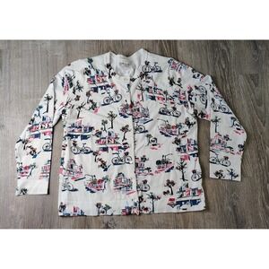 Charter Club Cardigan Button Sweater White Beaded Casual Button Tree Bicycle XXL